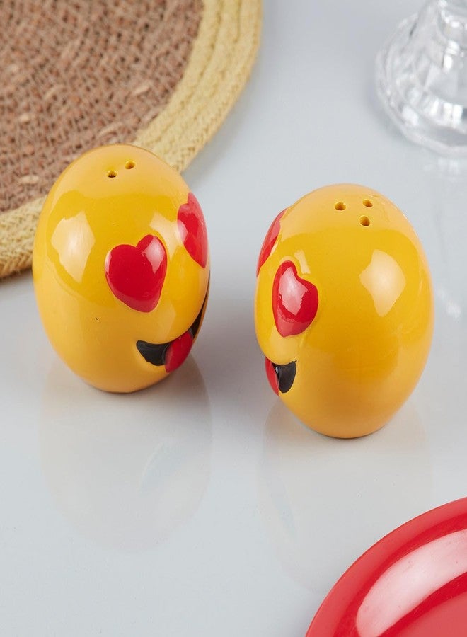 Kookee Ceramic Salt and Pepper Shakers Set with Tray - Elegant Namak Dani, Spice Sprinkler & Dispenser for Dining Table, Kitchen & Restaurant Use, Yellow, Smilie (10185) - Image 3